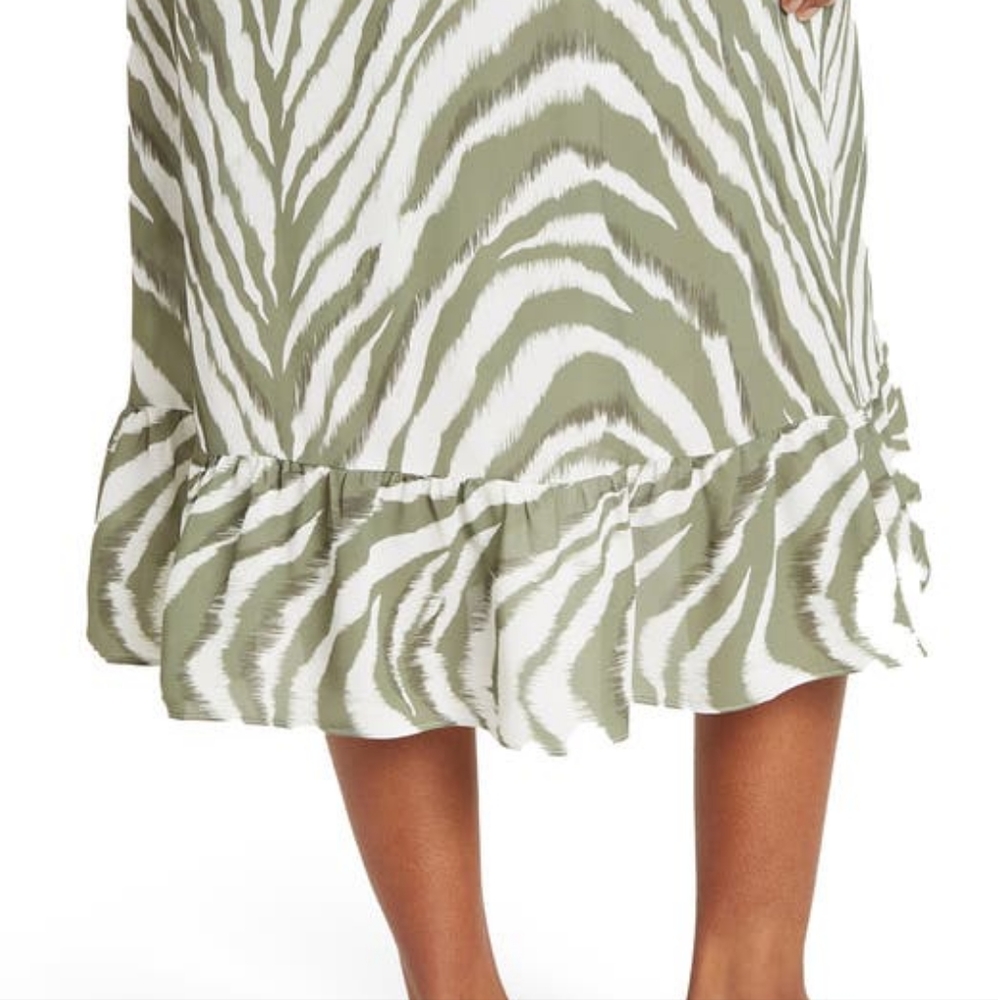 French Connection Olive Green Tiger Stripe Wrap Midi Skirt NWT, Various - Picture 4 of 5